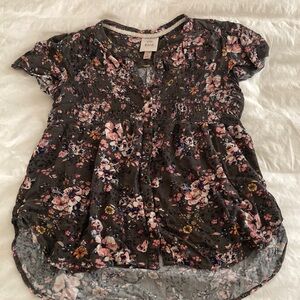 Smocked Floral Women's Blouse - Dark gray and pink Good Condition